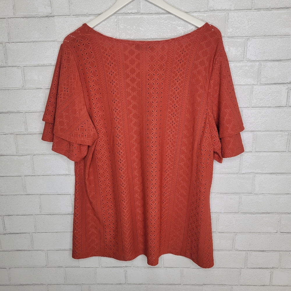 Bloomchic Rust Eyelet V Neck Blouse - image 5